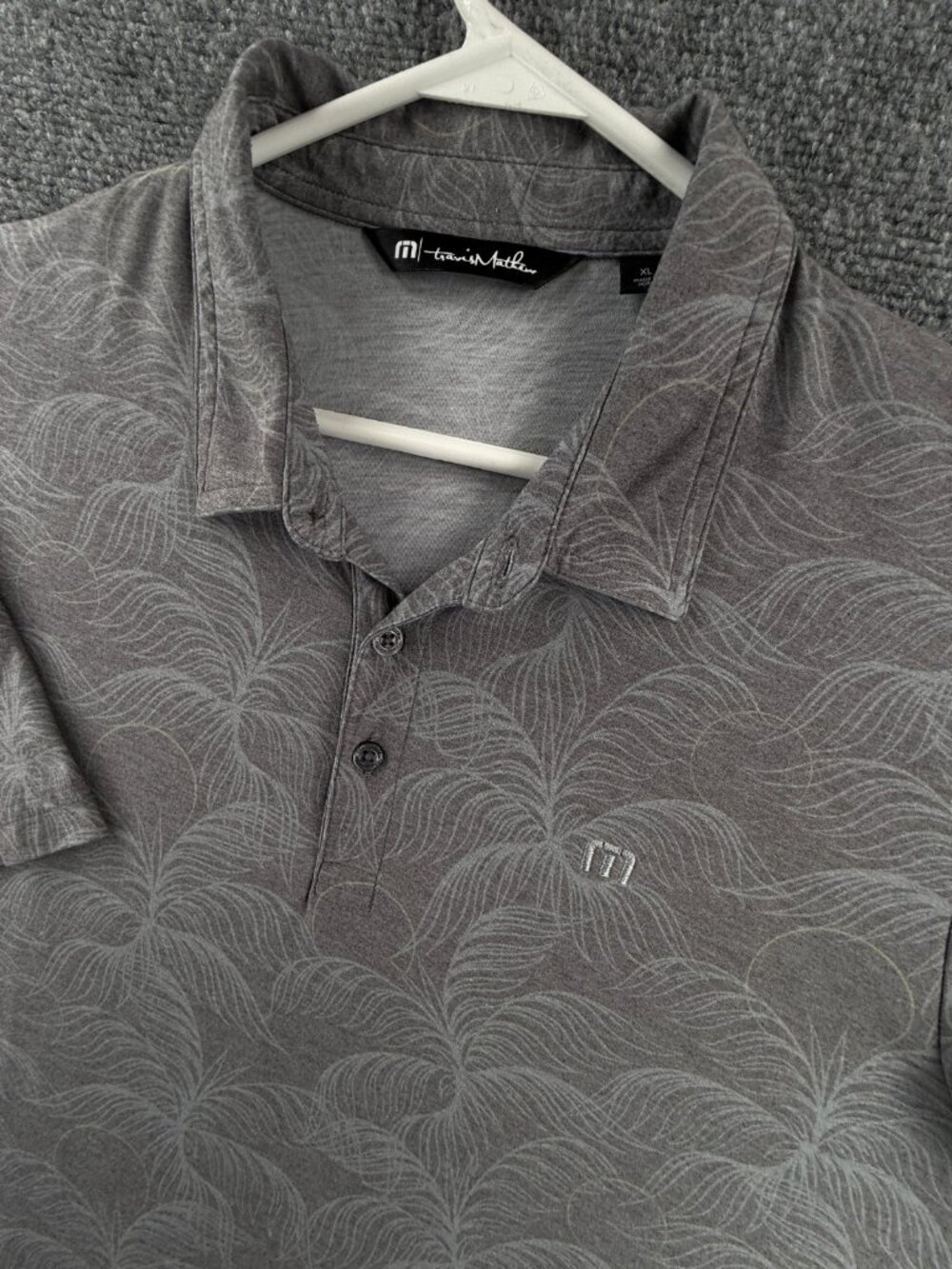 Travis Mathew Gray Floral Short Sleeve Polo Shirt XL Peru Cotton Stretch Men